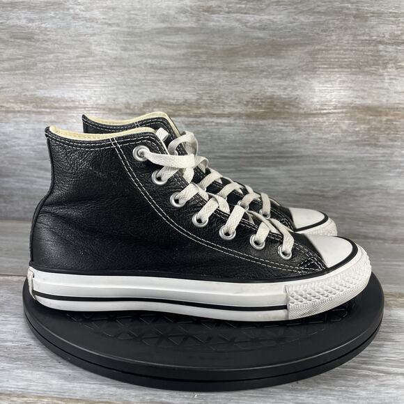 Converse Women’s Chuck Taylor All Star Black Leather High Top Sneakers Size 6 - Picture 5 of 9